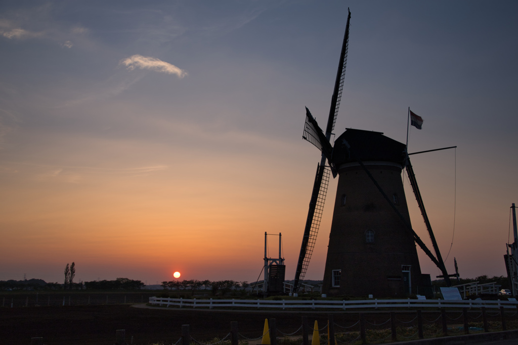 sunset & wind mill