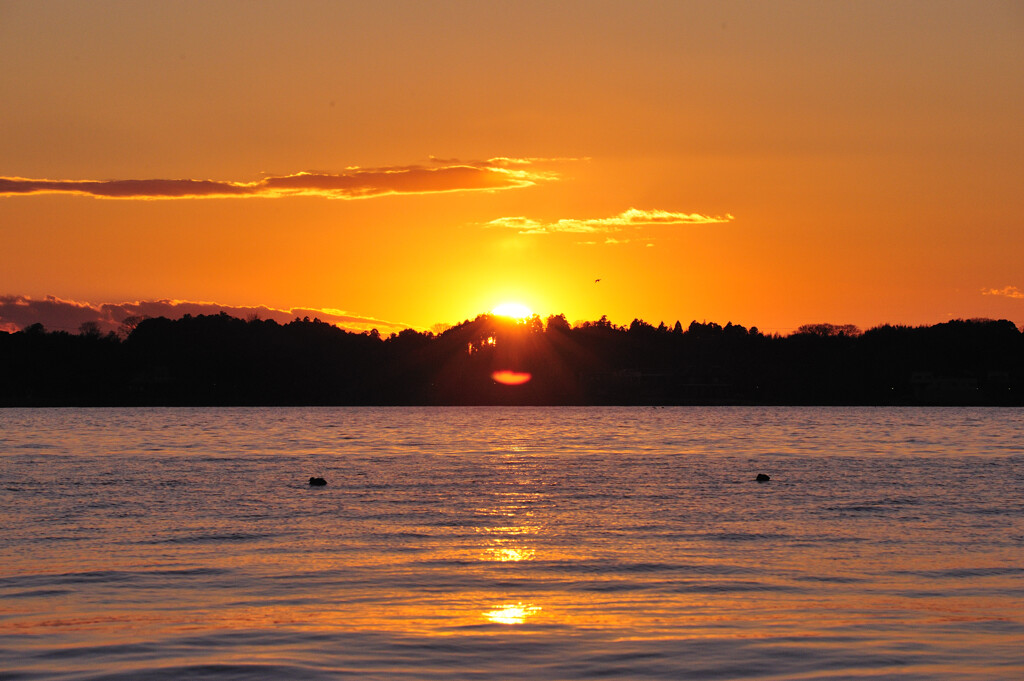 湖上の夕日