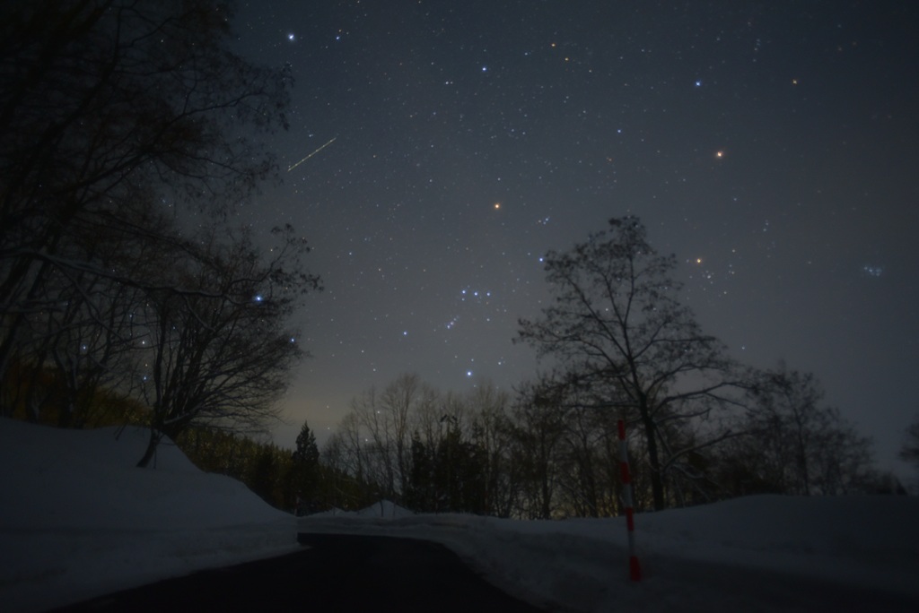 雪道の星空