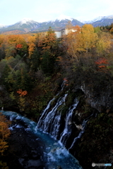 滝と十勝岳連峰