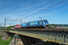 橋梁渡る・機関車（BlueThender と Diesel）
