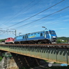 橋梁渡る・機関車（BlueThender と Diesel）