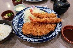 ロースカツ、エビフライセット