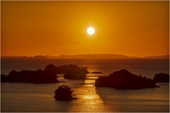 夕日に照らされて