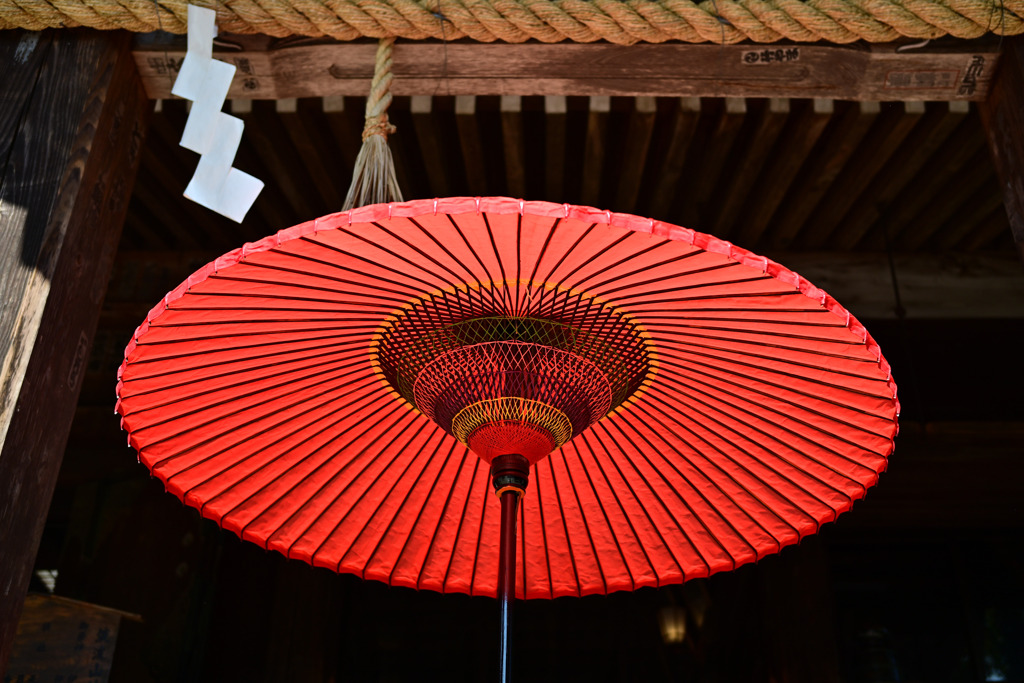 筑波山神社　紅い傘