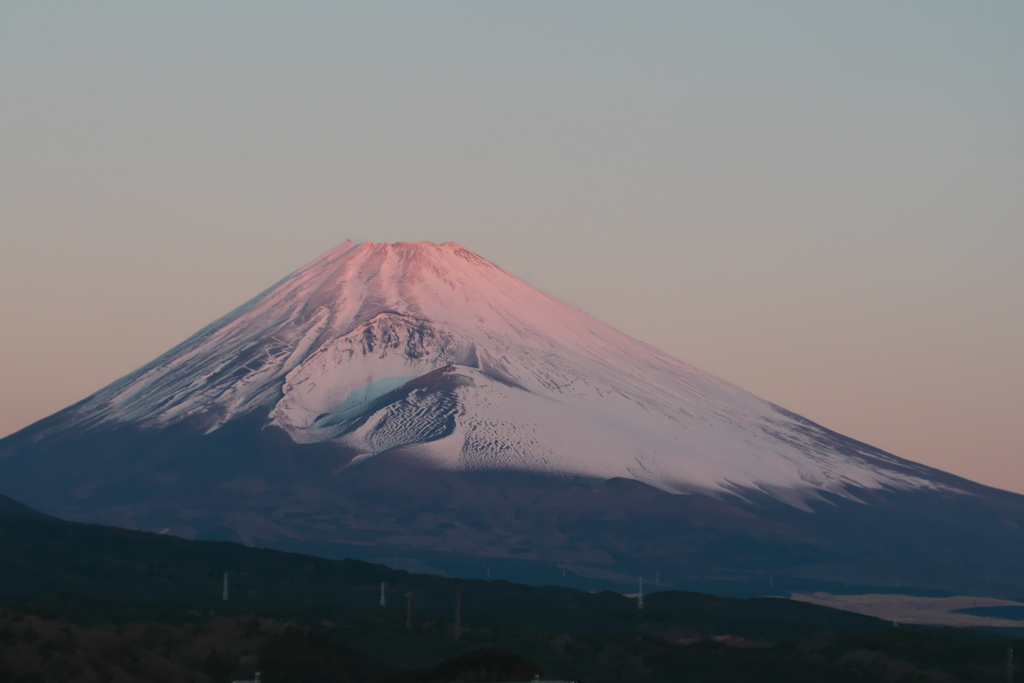 初日に輝く富士山