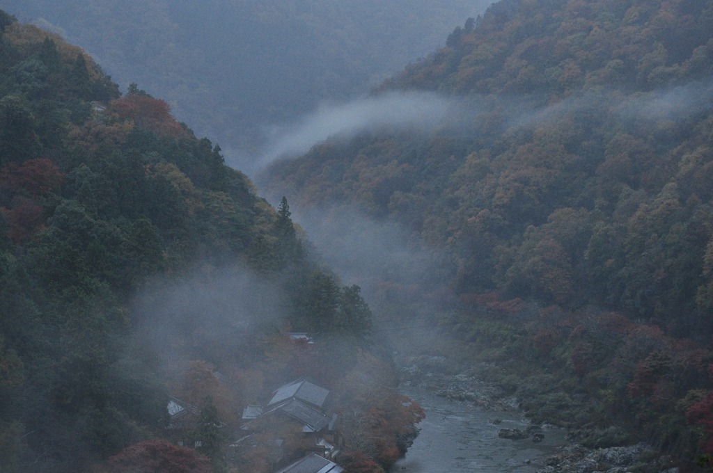 雨の嵐山