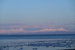 夕景の知床連山