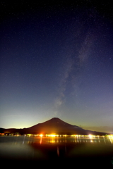 山中湖から富士山と天の川
