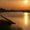 ワンドから右の荒川の夕日