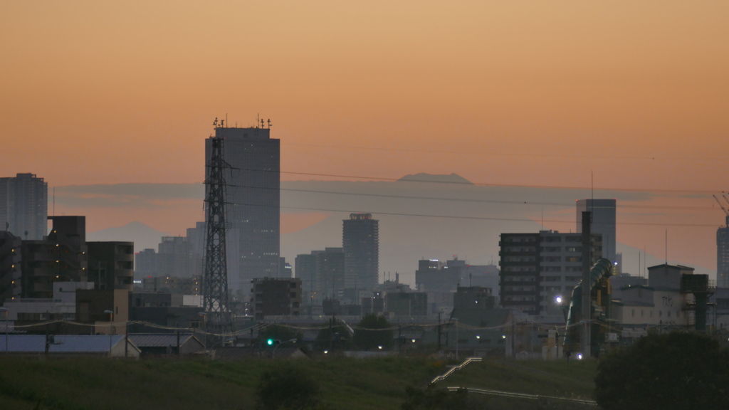 蛭ヶ岳と富士山夕景