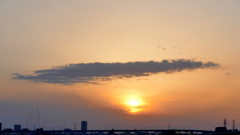 荒川舎人ライナー架線上の夕日