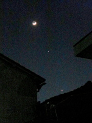 千住の路地の夜空の月星