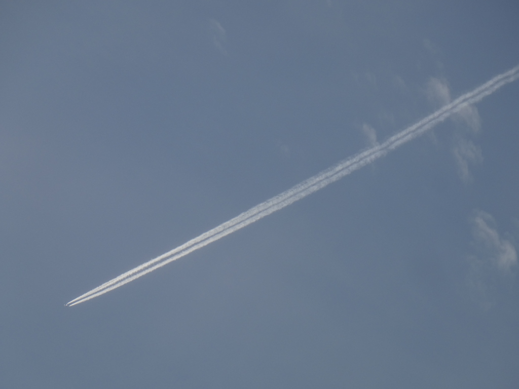 ’22新年の荒川土手から薄い雲からの飛行機雲