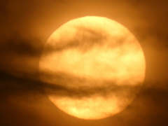 隅田川の雲被る大きな夕日