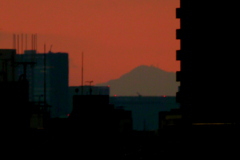 荒川土手から見える夕焼けの隙間大山山頂