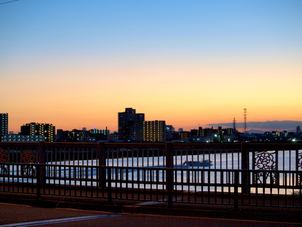 荒川の西の夕景