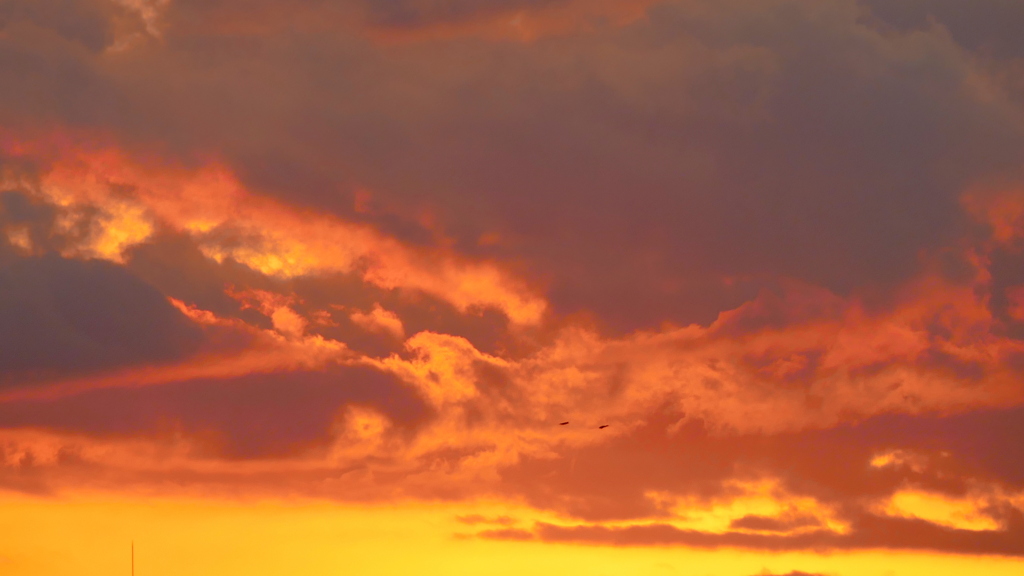 夕日の上の遠い夕焼け雲