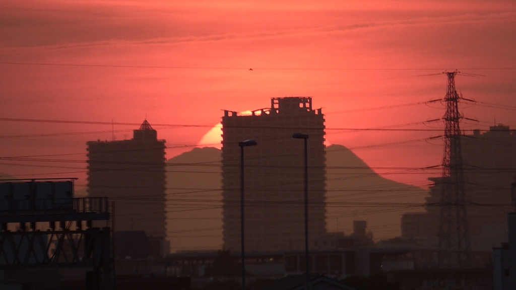 千住新橋から夏至から８日目の沈む太陽の位置