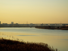 黄色い夕焼けの荒川