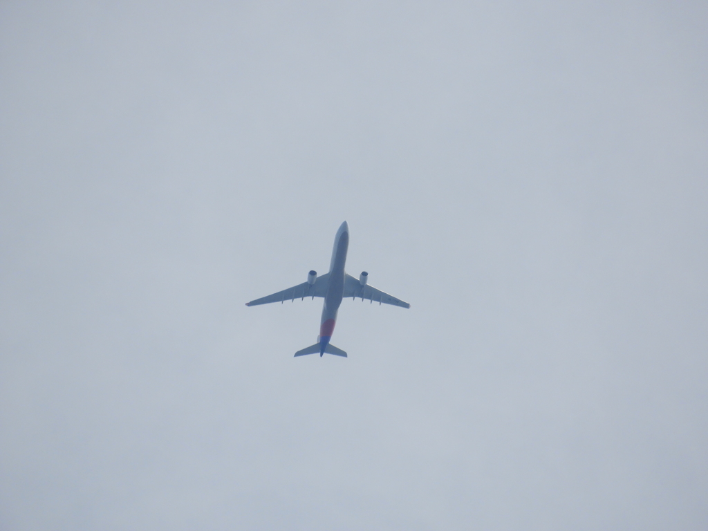 雲の中から航空機