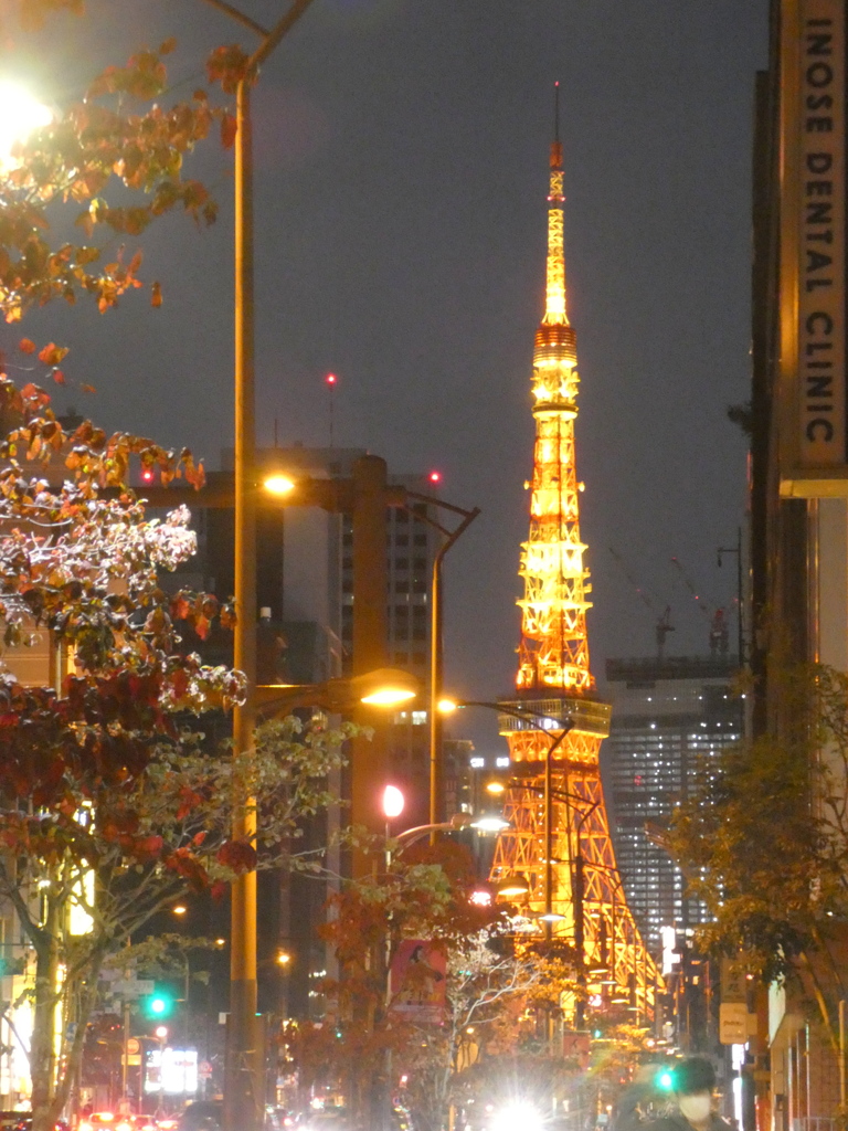 第一京浜の札の辻から赤羽橋に向かって東京タワーの名所