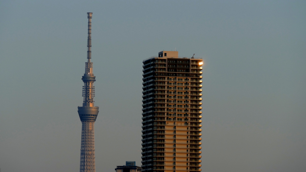 隅田川の夕日の当たる