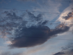 荒川をまたぐ電線上の雲、海亀が