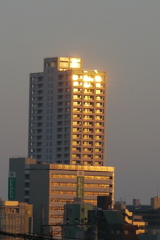 夕日を浴びる千住芸術センタービル