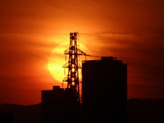 荒川の鉄塔の夕日