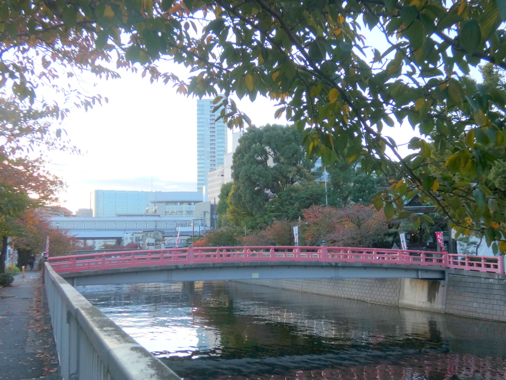 品川宿目黒川に掛かる荏原神社の朱色宮橋（多分坂本龍馬もお参りしている）