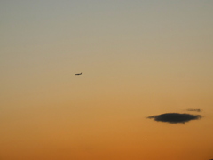 夕方の航空機とUFO雲