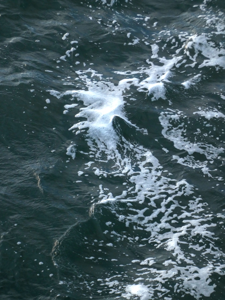 荒れた荒川の橋柱に充てった波の白い泡