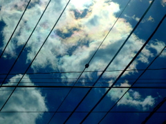 路上の電線の上の彩雲