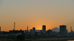 大山から富士山の夕暮れ