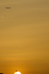 隅田川の夕日の上空