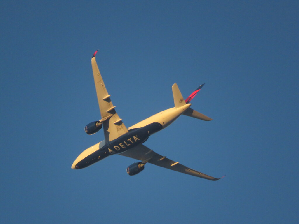 荒川土手から夕日のDELTA機