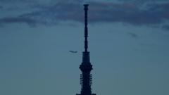 東京スカイツリー奥から羽田旋回体制