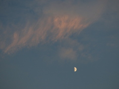 夕焼け巻雲と上弦の月