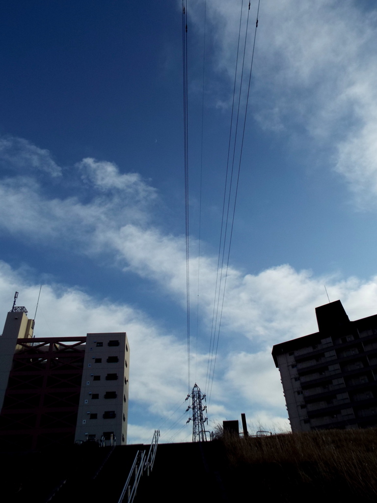 荒川河原から千住桜木の鉄塔上の空