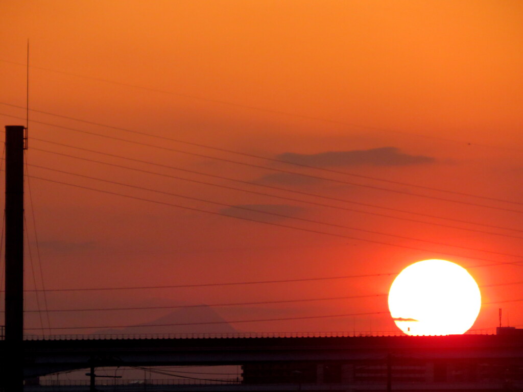 架線の上の夕日