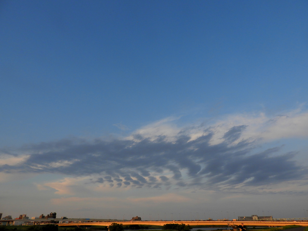 千住新橋上の夕雲