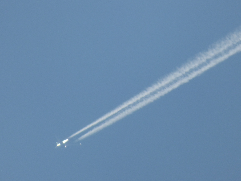 機体が見える飛行機雲