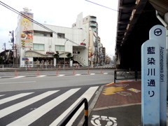 明治通りと交差する愛染川通りの常磐線高架西日暮里方面
