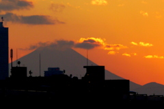 富士山と大室山の夕焼け空