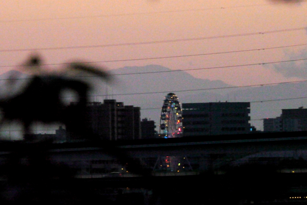 夕暮れの里ザクラから大岳山下の荒川遊園