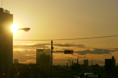 荒川土手から千住桜木マンションから夕日
