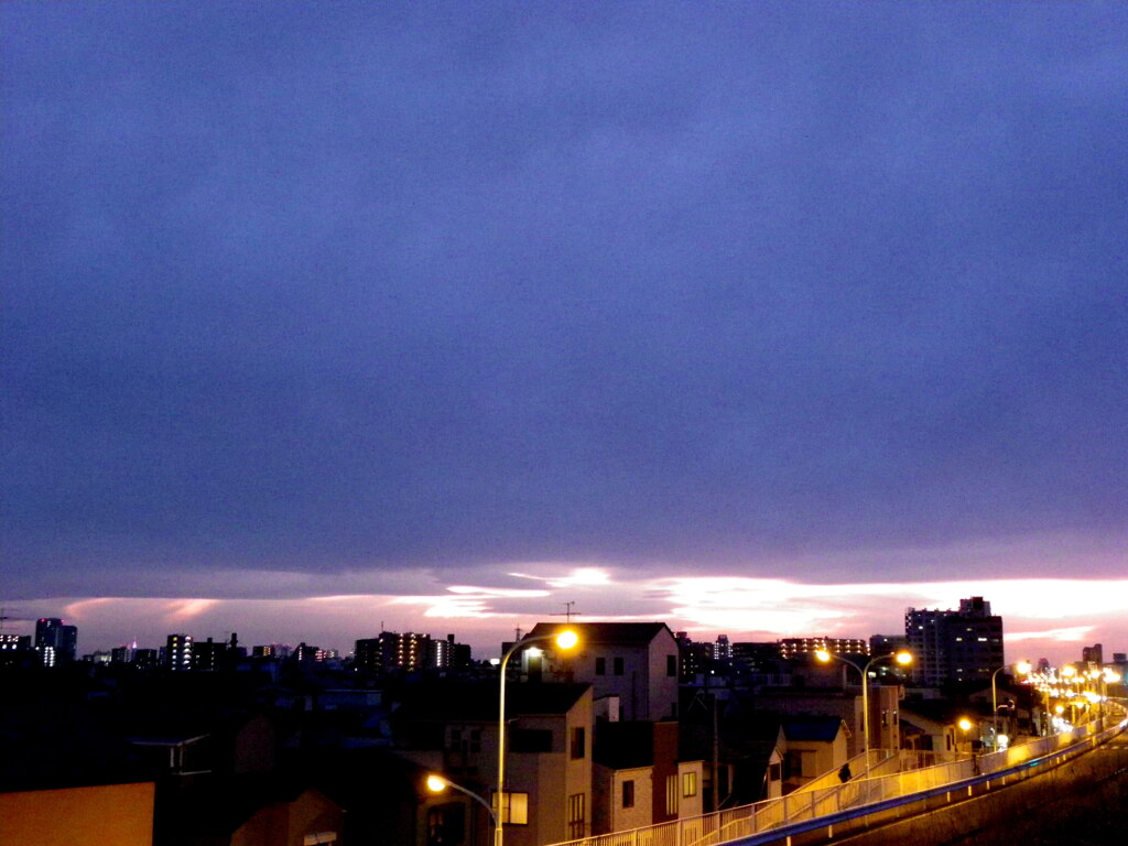 荒川土手から土手下通りの変った夕景