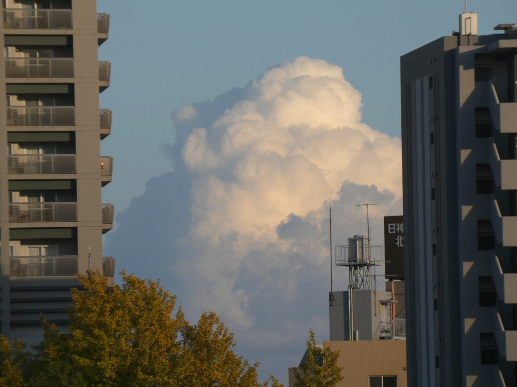 マンションの間の入道らしき雲