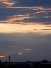 強風の隅田川の西の夕焼け
